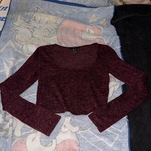 Forever 21 Maroon Long Sleeve Crop Top